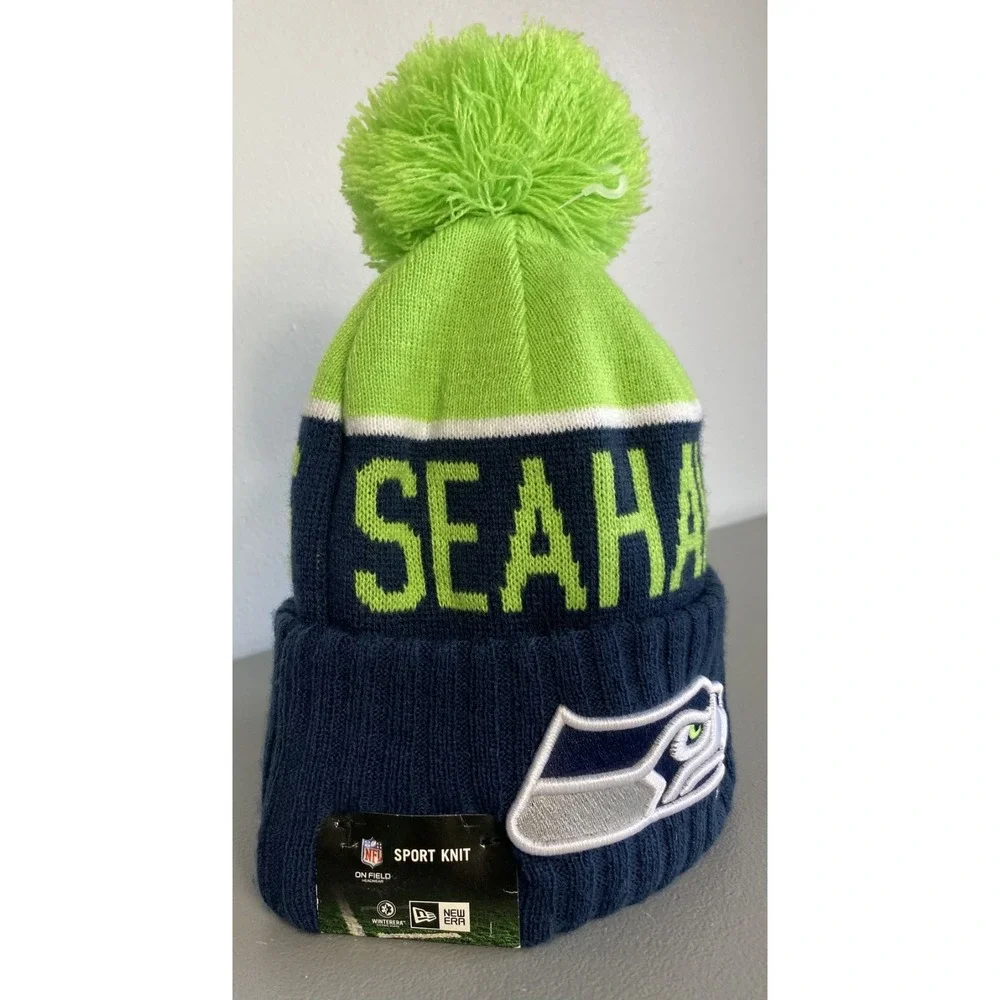 Seattle Seahawks Beanie Hat New Era NFL On Field Sport Knit Pom One Size
